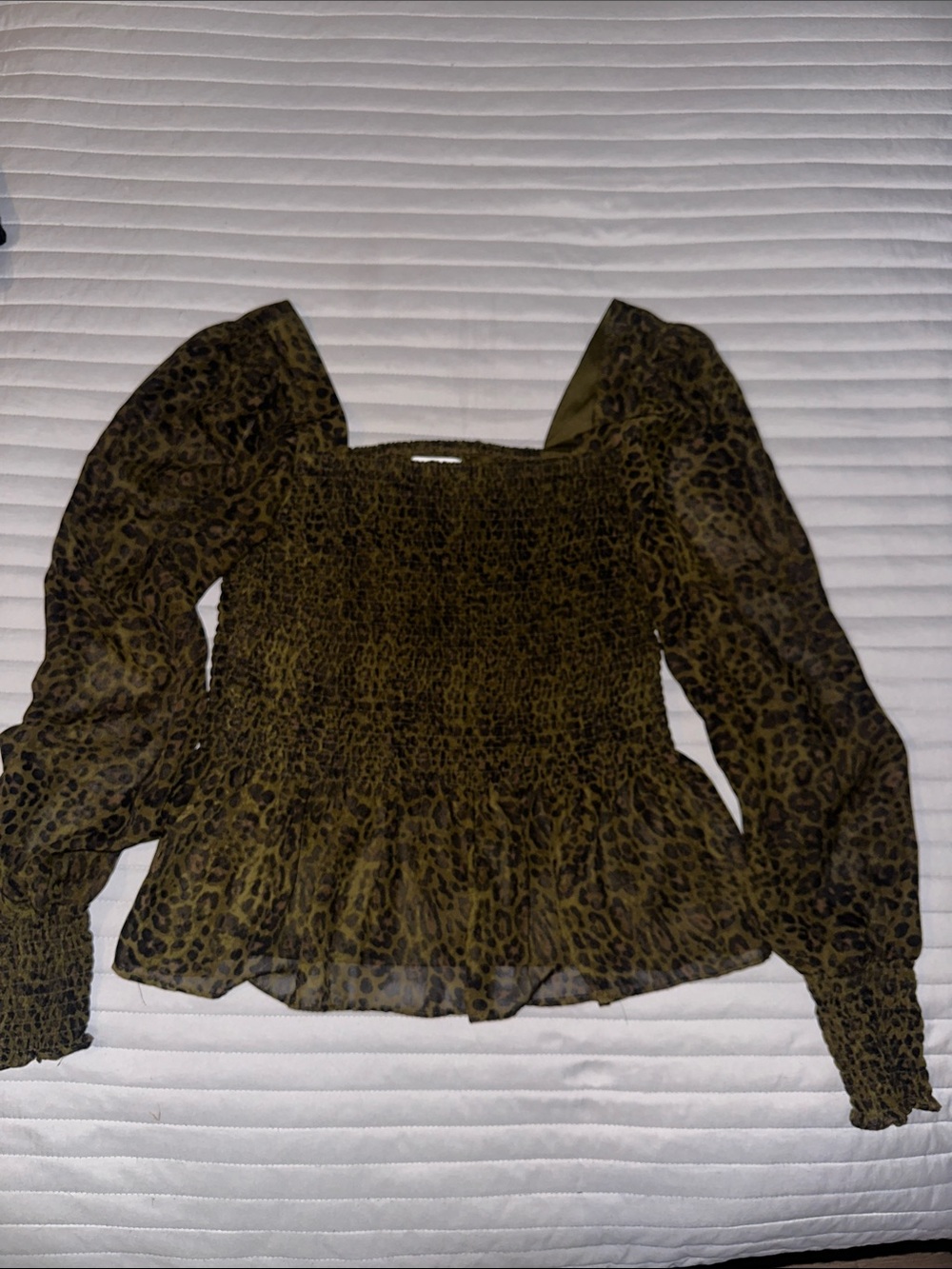 Nine West Olive Leopard-Print Square Neck Blouse